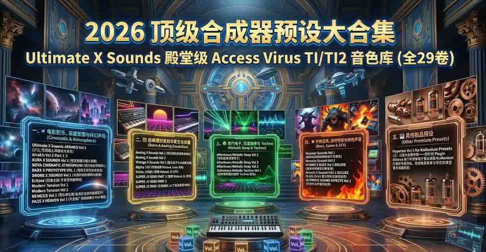 2026 顶级合成器预设大合集：Ultimate X Sounds 殿堂级 Access Virus TI/TI2 音色库 (全29卷)